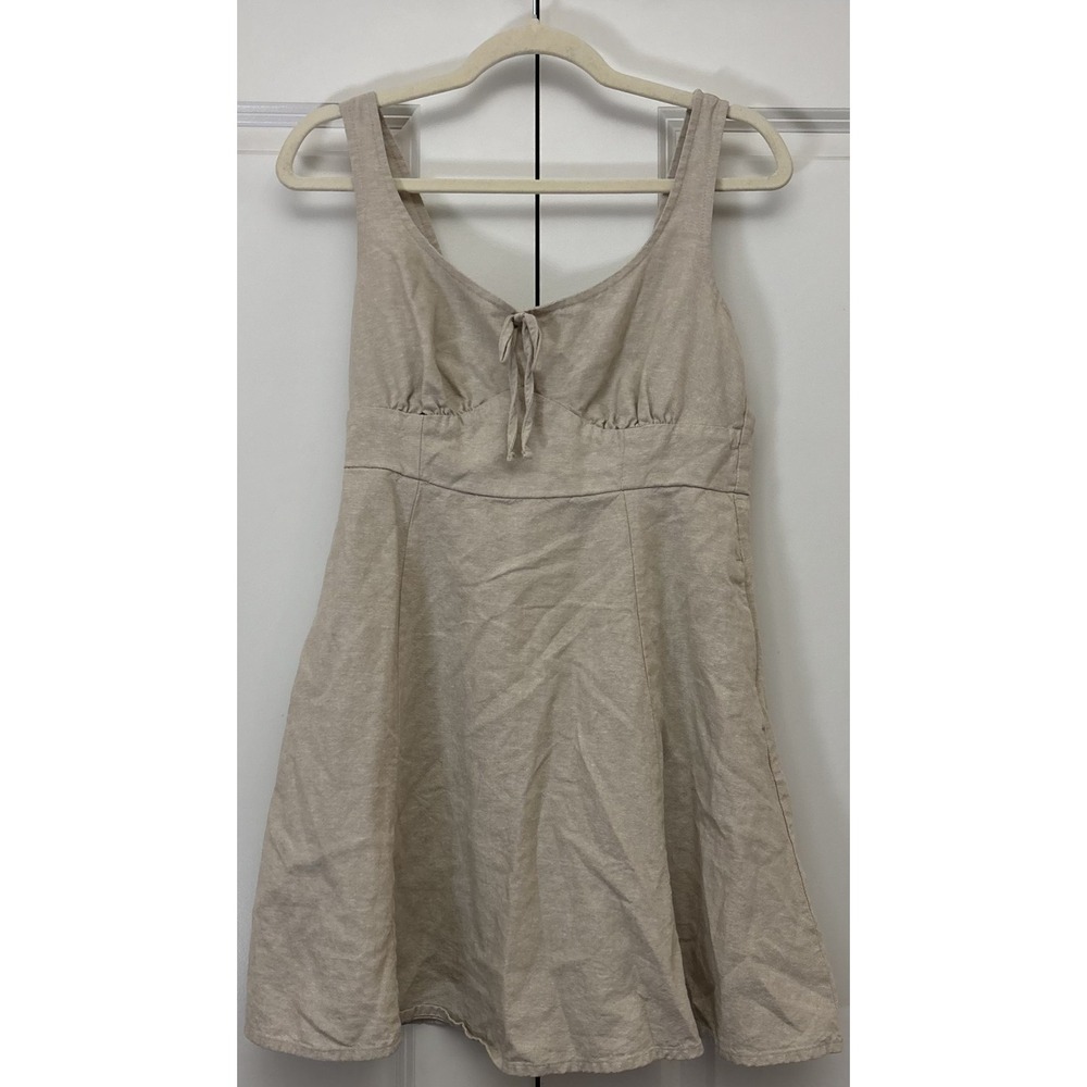 Old Navy Womens Fit & Flare Linen Blend Mini Dress Beige Minimalist Pockets PS
